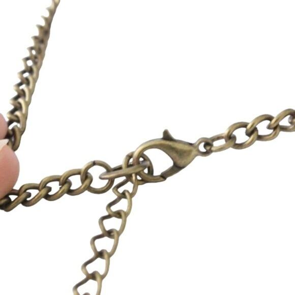 Boho Statement Necklace Antique Brass Finish Turquoise look stone inset New with - Picture 8 of 8